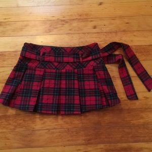 Wool school girl plaid pleated mini skirt